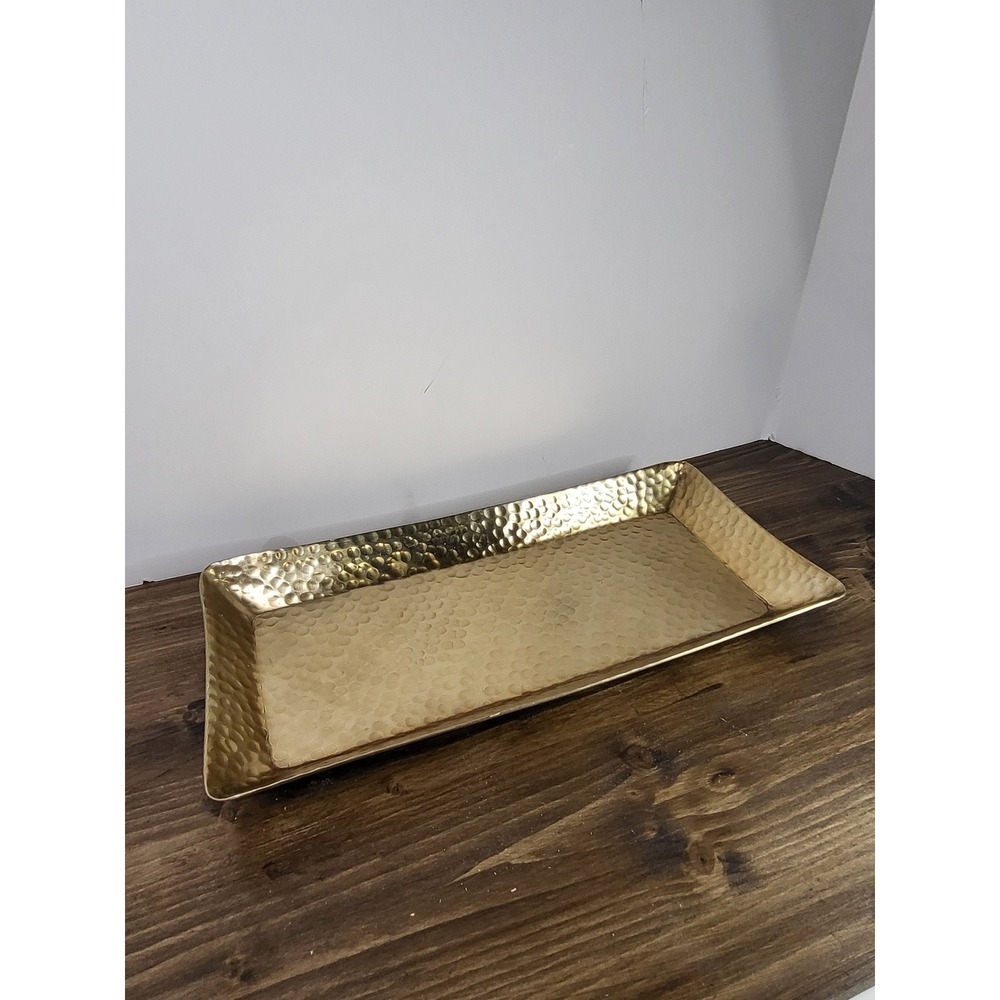 Threshold Hammered Gold Rectangular Metal Serving Tray Food Safe 12.5 Inch